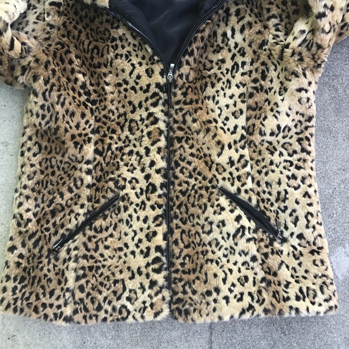 Vintage White Stag Leopard Print Faux Fur Coat Jacket Zip Up