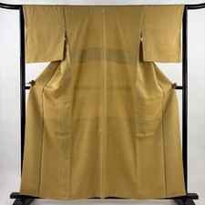 JAPANESE KIMONO FINE PATTERN MUSTARD COLOR 159.5cm 5 ft 3 in PURE SILK B0781