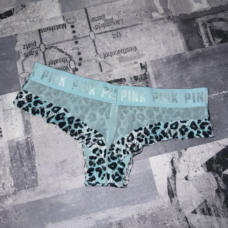 Bragas descaradas de encaje con estampado de animales azules Victorias Secret 2019 talla mediana logotipo cintura Foto 3 de 3