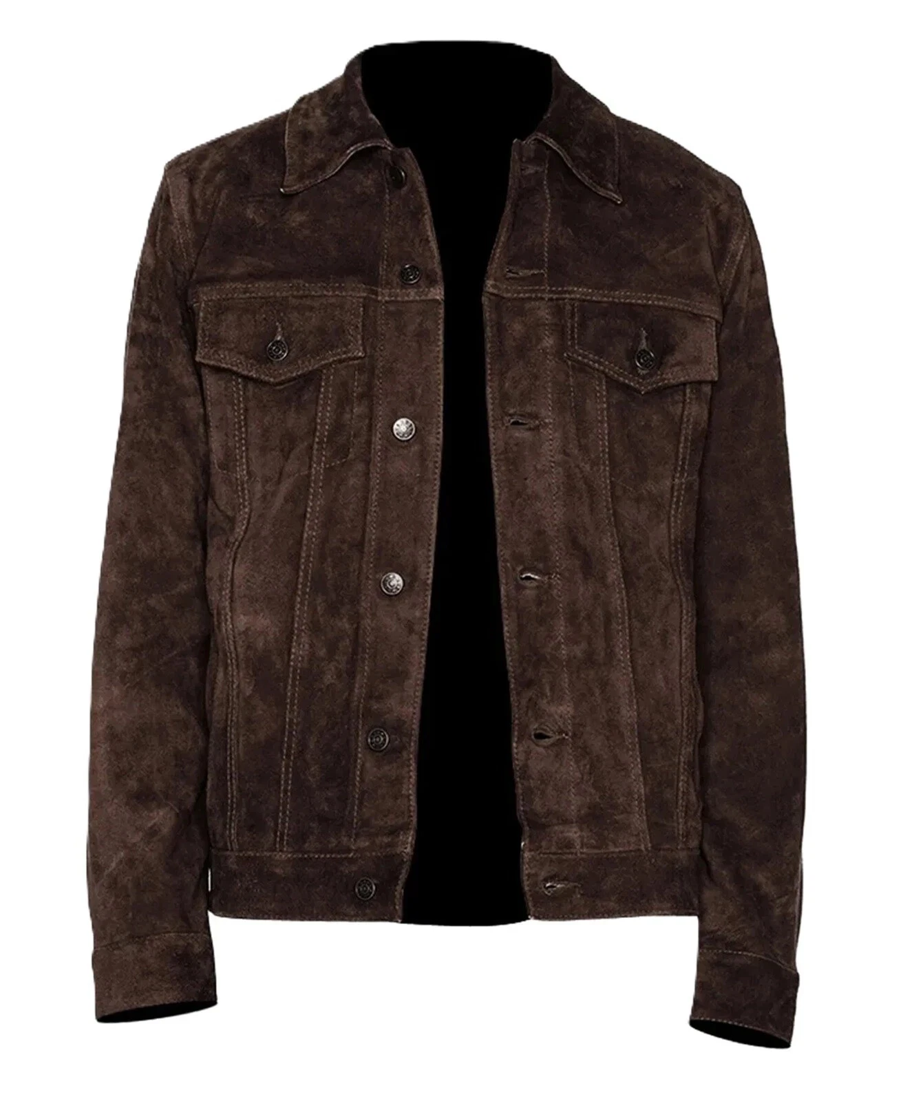 MEN'S SUEDE CHOCOLATE BROWN TRUCKER WESTERN STYLE LEATHER JACKET
