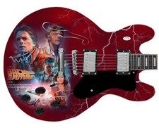 Michael J. Fox Signed Back To The Future Photo Graphics Guitar ACOA
