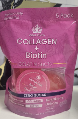 Vital Glow Collagen Biotin Gelatin Shots Zero Sugar 5 Pack Raspberry Delight