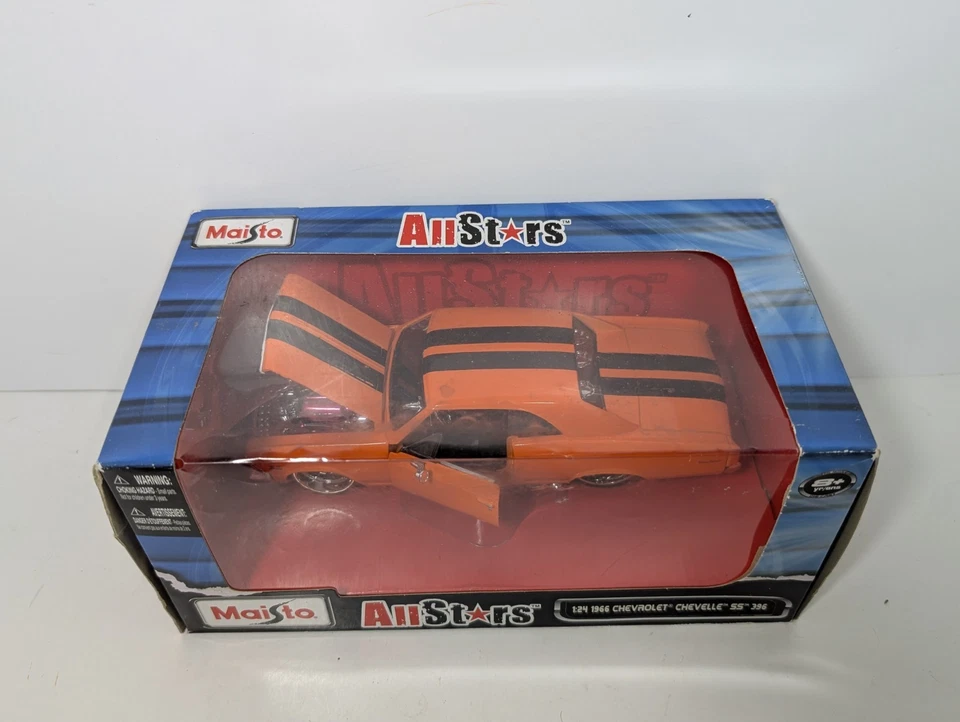 Maisto 1:24 1966 Chevrolet Chevelle SS 396 Orange All Stars Diecast Brand New  - Image 2 of 4