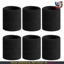 6 Pack 4 Inch Wrist Sweatbands Tennis Bands Absorbent Sweat Band Black