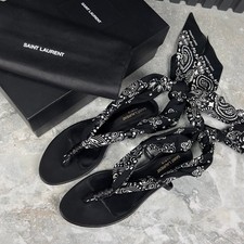 Saint Laurent Dalas Bandana-print Open Sandals Black Fabric 10 US or 40 EUR
