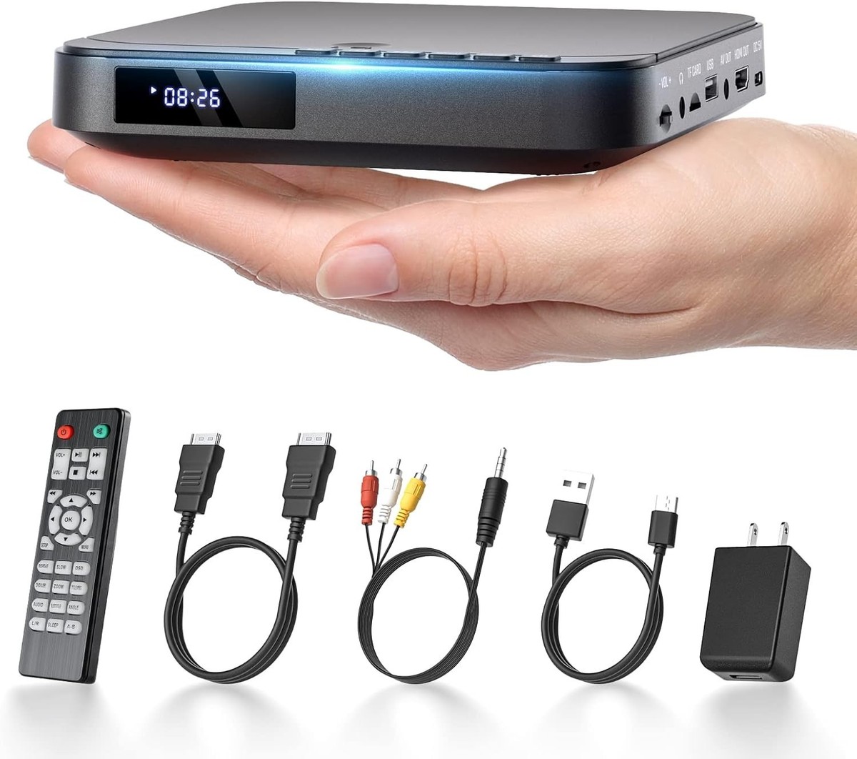 DESOBRY Mini DVD Player - 1080P HD Compact Player for TVs with