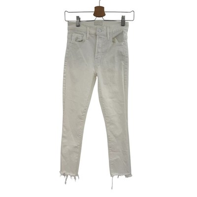 Mother The Insider Crop Step Fray Jeans Fairest Of Them All White Denim Size 25