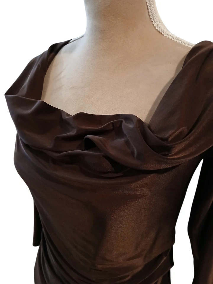 Maxi asimétrico marrón vintage fruncido plisado capucha cuello 14 hadas grunge elástico Foto 2 de 4