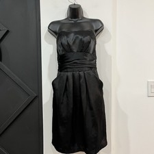 David s Bridal Formal Bridesmaid Strapless Black Satin Dress Size 4 Pockets