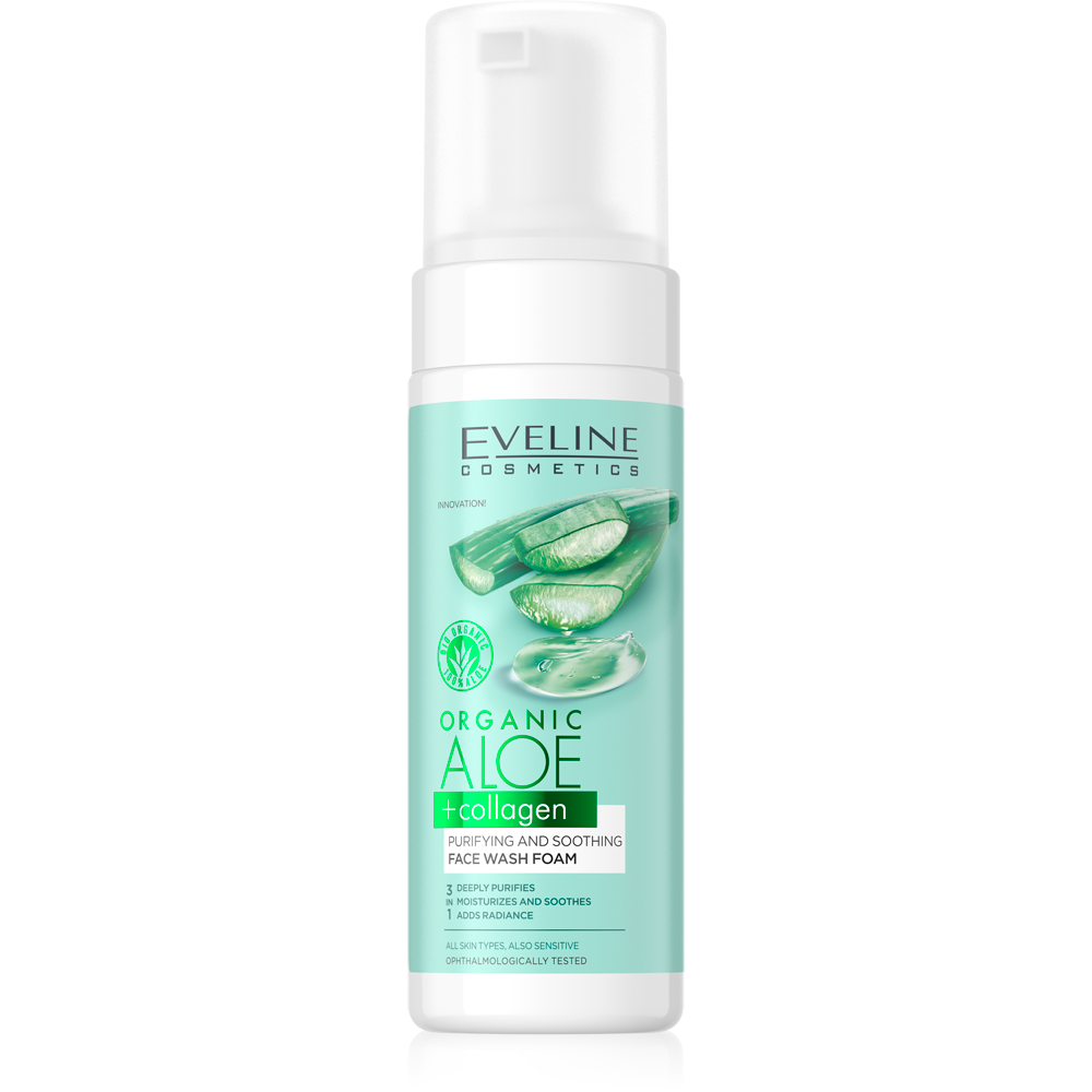 Eveline Cosmetics Organic Aloe + Collagen Face Wash Foam For All Skin Types