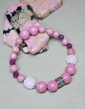 Pink Rhodonite Gemstone Bead Bracelet with Ruby Rose Quartz Stretchy 6.50"