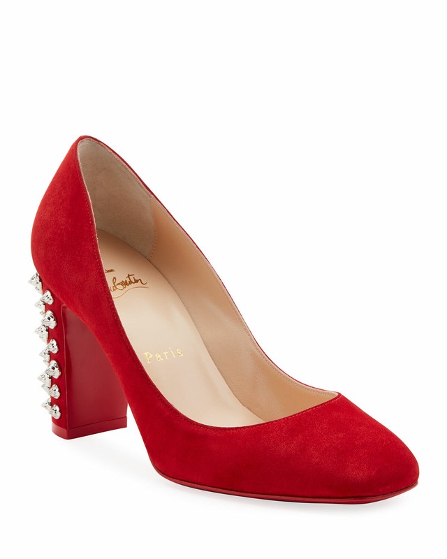 100% AUTH NEW WOMEN LOUBOUTIN NEW DONNA STUD 85 SPIKE RED SUEDE PUMPS/HEELS US 7