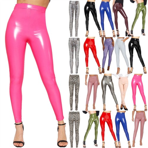 Da Donna con lucide in vinile con elastico vita alta Leggings Pvc Effetto  Discoteca Pantaloni | eBay