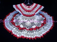 Handmade USA RED WHITE Crochet Baby Dress Christmas Shower Baptism 100 Cotton