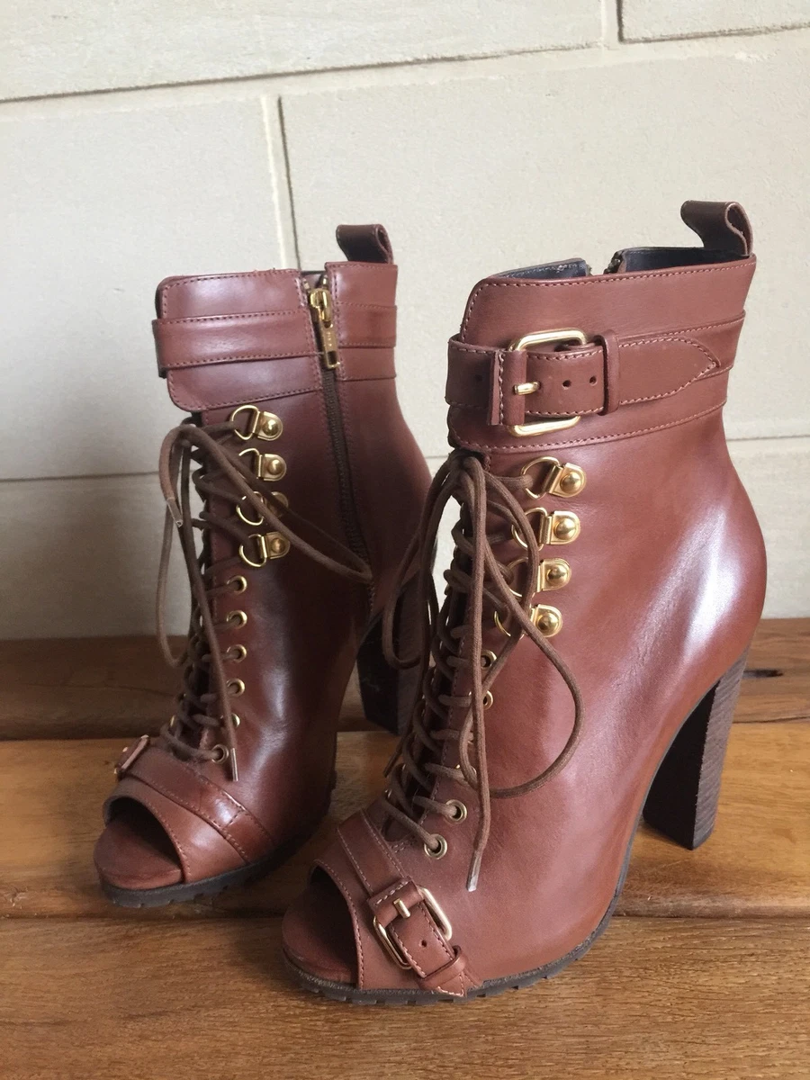 Stunning Open Toe Lacets Leather Cosmoparis Brown 36 Minelli Boots Heels
