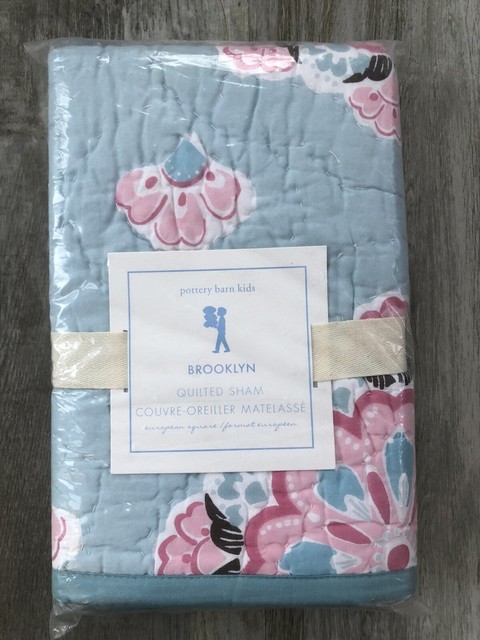 New Pottery Barn Kids Brooklyn Quilted Euro Square Sham Pink Blue