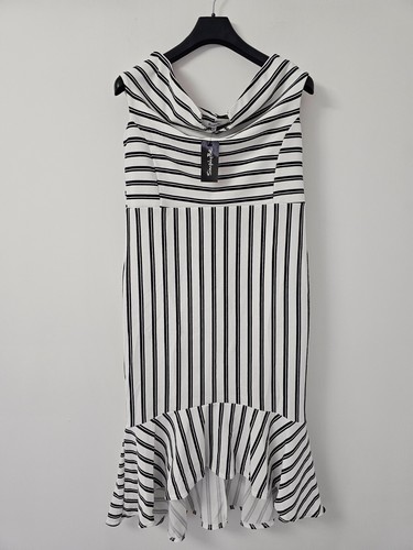 Simply Be Womens White Monochrome Striped Bardot Fishtale Midi Dress Sz UK18 - Picture 2 of 8