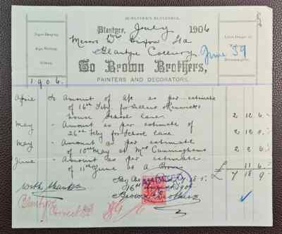 1906 Brown Brothers, Painters & Decorators, M'Alpine's Building Blantyre Rechnung