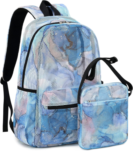 Kids Mesh Backpack 2Pcs Set Semi-Transparent Mesh Bookbag with Crossbody Messeng - Picture 1 of 6