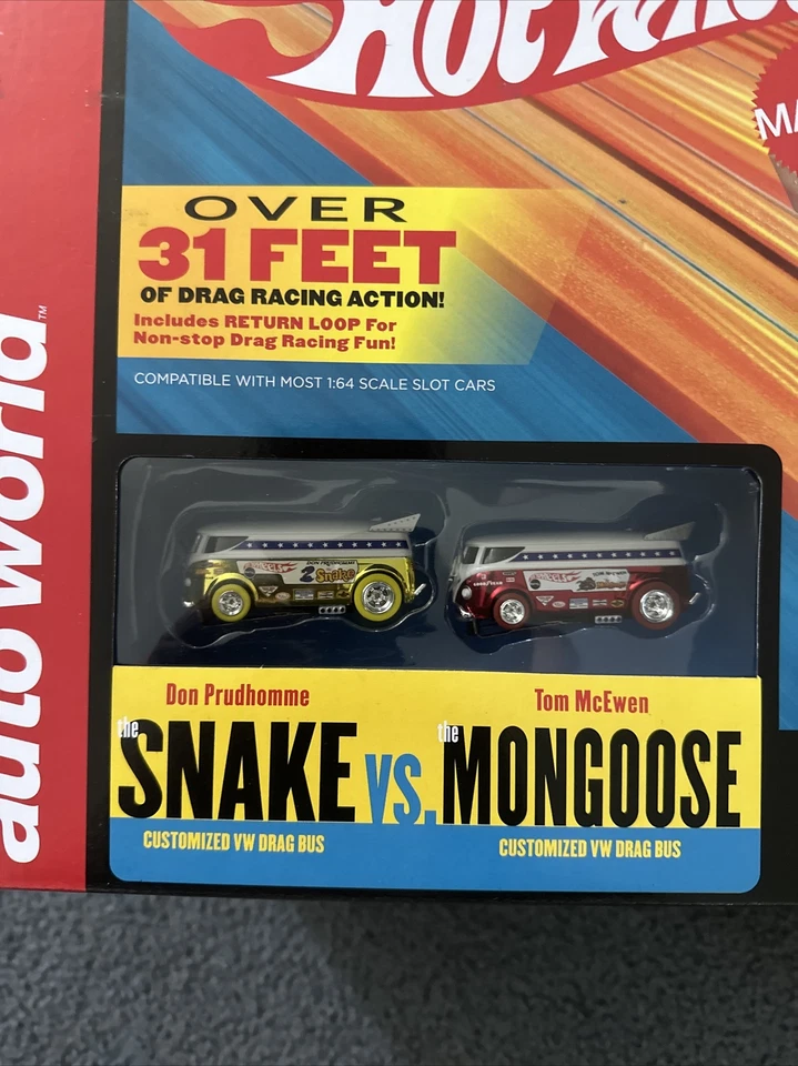 CHASE Auto World 31 pies pista Hot Wheels VW Snake vs Mongoose tira de arrastre ranura Foto 2 de 4