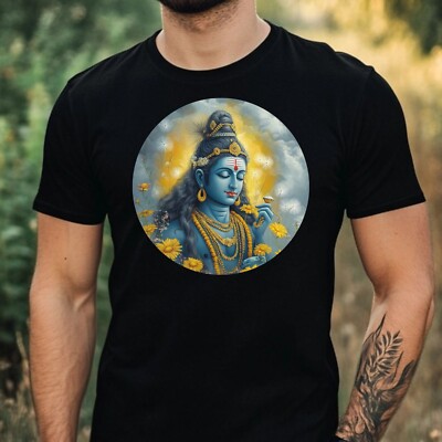 Mens Shiva Deity Dandelion Print Cotton T-Shirt Size XS to 5XL