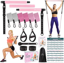 Pilates Bar With Resistance Bands Full Body Exercise Equipment For Home Women