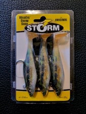 Vintage STORM WildEye Swim Shad Paddle Tail Swimbait 3 pack 4" Baby Bass W/Hooks
