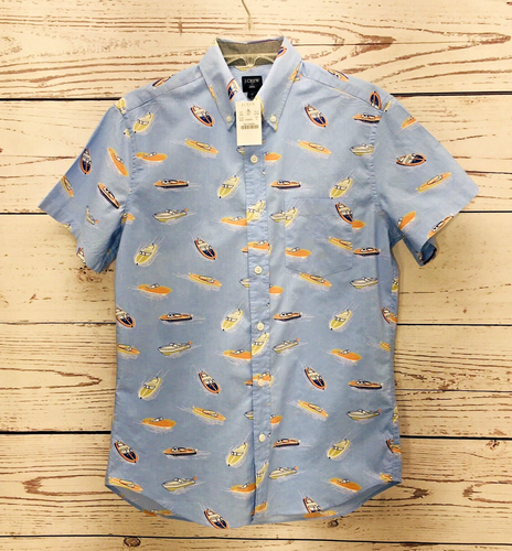 J.CREW Hawaiian Button Down Shirt Men's S Multi Sailboat Cotton Short Sleeve NEW