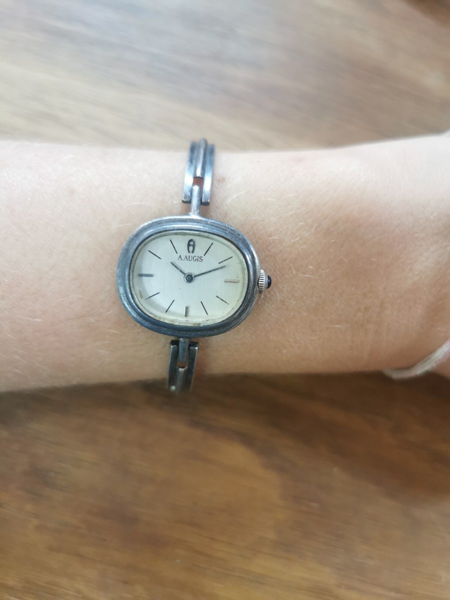 Montre Vintage Mécanique Pour Femme AUGIS - Boîtier Et Bracelet En Argent Massif, Design Rétro, Bon état
