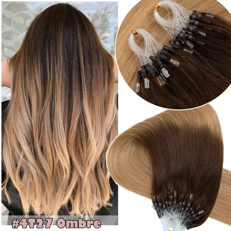 200S Thick Micro Loop Ring Tip Real Human Hair Extensions Micro Beads ...