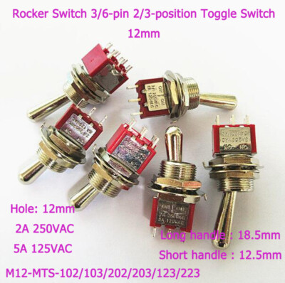 M12-MTS-102/202/203/223 Rocker Switch 3/6-pin 2/3-position Toggle Switch 12mm
