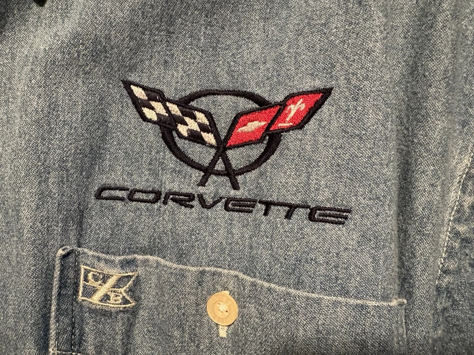 Camisa Corvette Cutter & Buck Para Hombre Grande Azul Denim Manga Larga Bordada De Colección Foto 3 de 4