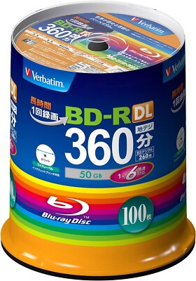 Verbatim Blank Blu-ray BD-R DL 50GB 1-6x 100 discs VBR260RP100SV1 Inkjet Printab