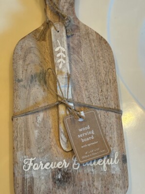 White Washed Wood Serving Board with Spreader NWT Forever Grateful 