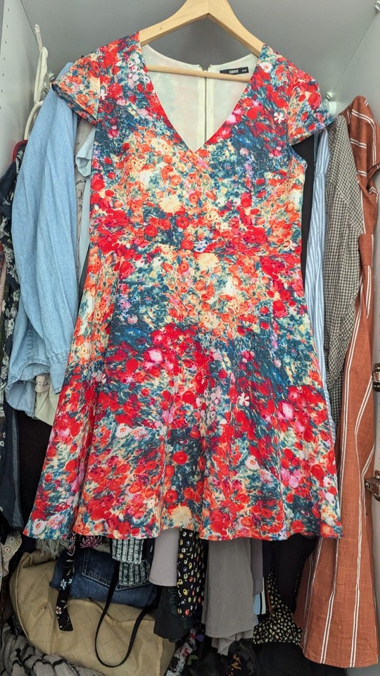 Oasis Red Floral Pattern Short Sleeves Summer Dress Size 12 eBay