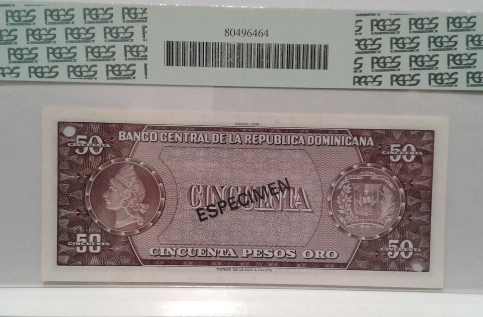 Dominican Republic 50 pesos Oro Especimen 1975-76 PCGS 58 Choise About New - Image 4 of 4