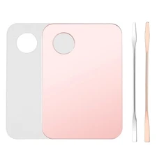 4 Pcs Makeup Mixing Tray Palette with Spatula - Pink and Transparent 