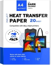 Printers Jack Iron-On Heat Transfer Paper for Dark 20 Sheets, For Fabric 