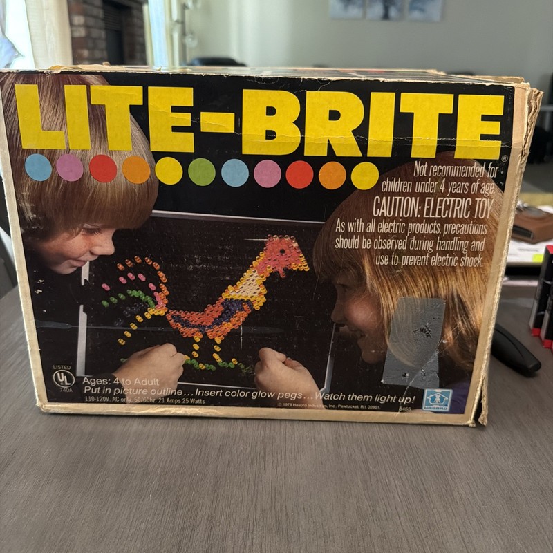 1978 Vintage Hasbro Lite-Brite Original Box-Pegs-Unused & Used Templates