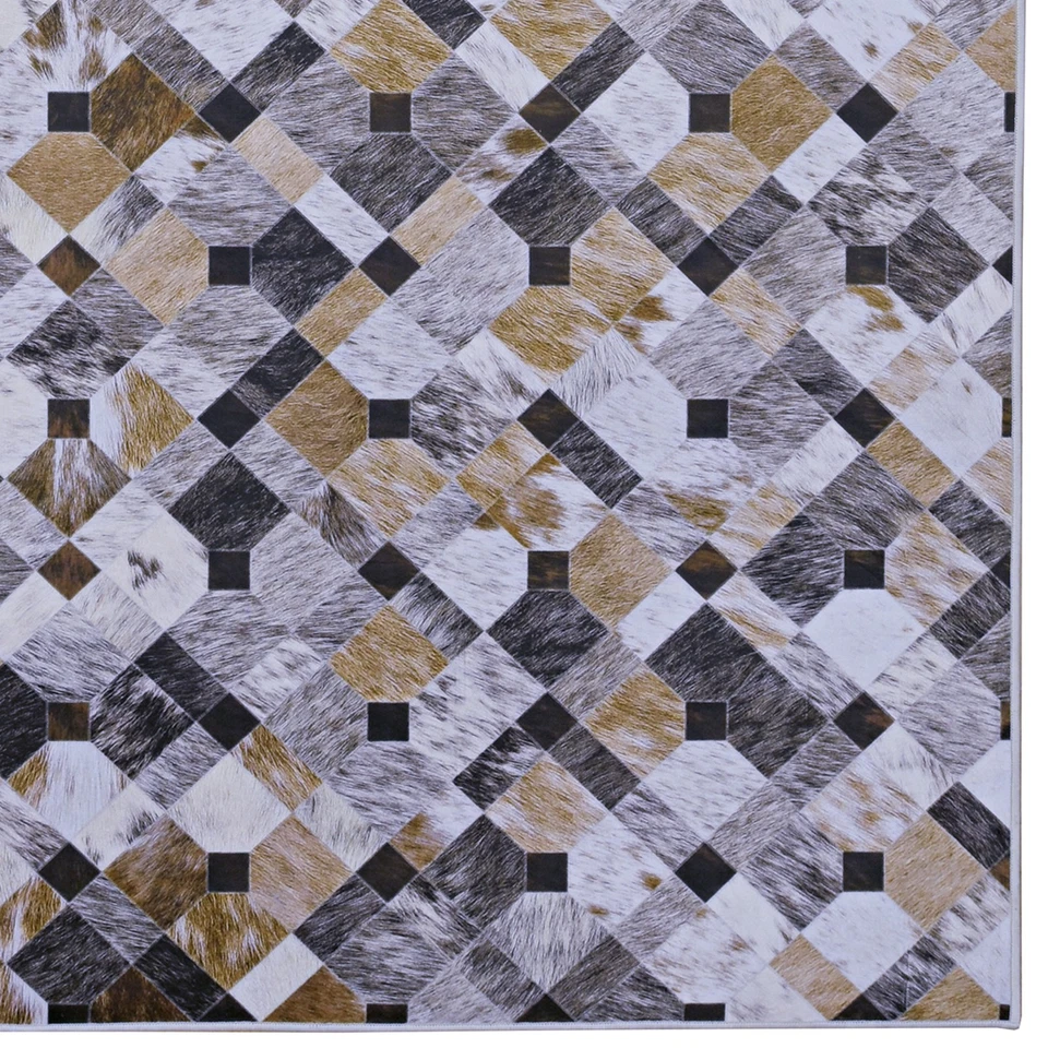 Linon Laredo Granbury Patchwork Polyester Faux Cowhide 5' X 7' Area Rug in Brown - Image 4 of 4