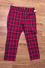 Old Navy Pants Womens 16 Red Plaid High Rise Pixie Ankle Skinny Stretch Twill