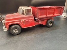 Vintage 1960s Buddy L Dump Truck w/ Lever  Bed Pressed Steel Red  White