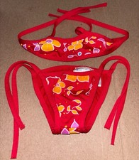 BABW Build a Bear Clothes Red 2 Pc Swimsuit String Bikini Bathing Suit Outfit I