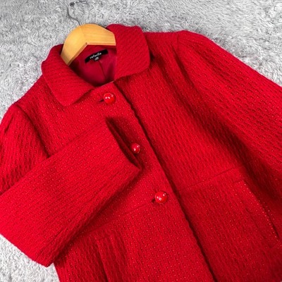 Rafaella Women's 14P Petite Red Textured Button Front Collared Jacket Blazer