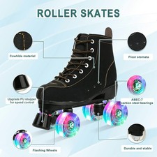 XUDREZ Cowhide Roller Skates for Women and Men High-Top Shoes Double-Row Design.