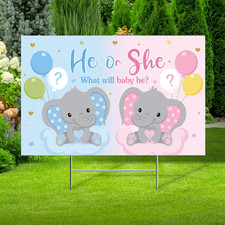 Baby Shower Yard Sign with Stake Gender Reveal Yard Sign Blue Pink Elephant Lawn