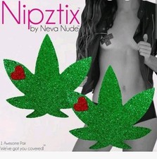 Neva Nude Glitter Weed Leaf Nipple Pasties New/Sealed
