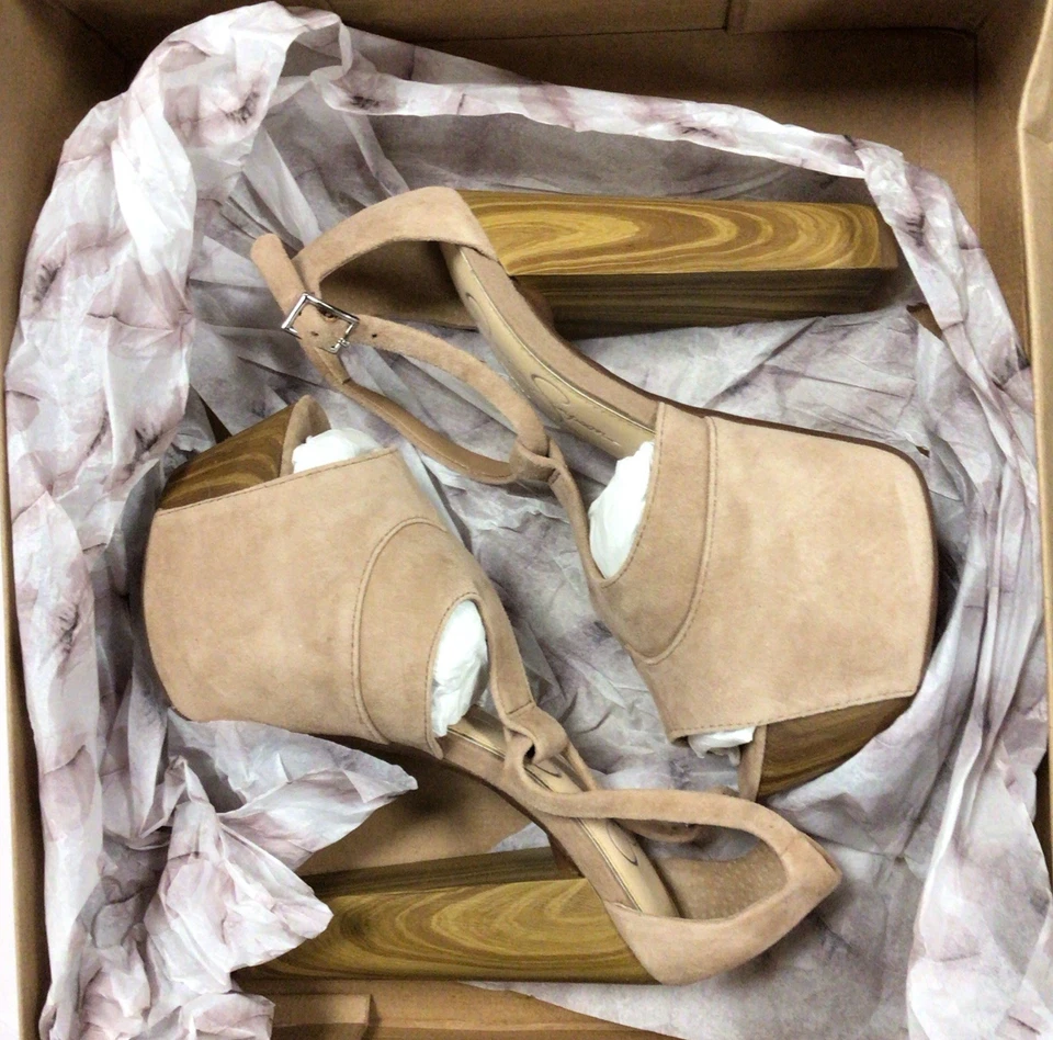 Jessica Simpson Dany Correa en T Madera Plataforma Sandalia Arena Chilena Gamuza Talla 5M Foto 3 de 4