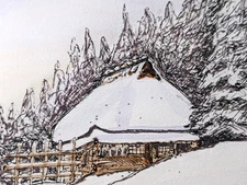 Original Watercolor Painting Snowy Mountain Cabin Ukraine Winter Landscape  OOAK