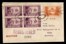 DR WHO 1934 PLATE # REGISTERED BLOCK BATAVIA NY TO AUSTRIA CENSORED? M67322